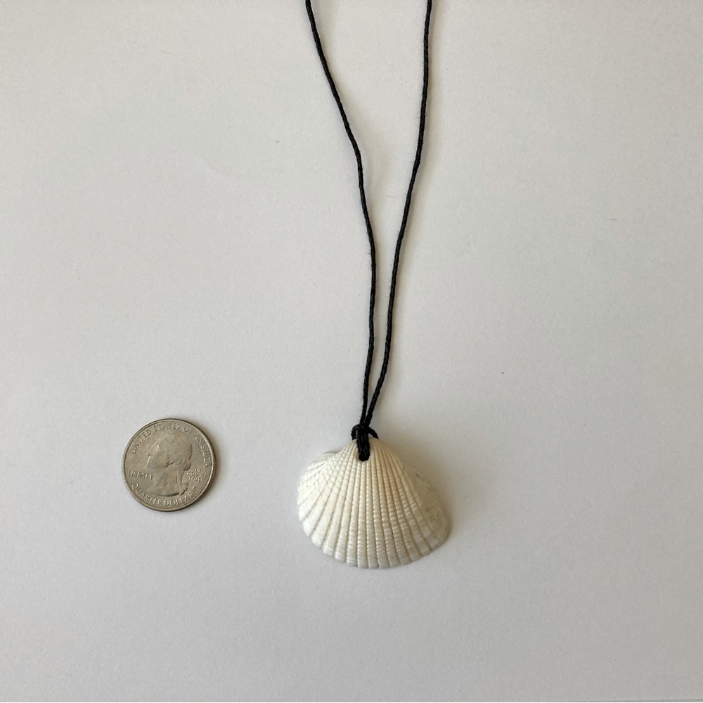 White Shell Pendant Necklace with Black Cord